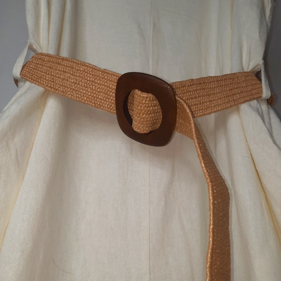 ADYSON PARKER Easy Tier Linen Dress Split Neck Cream Cottage Boho Prep XL 12 14 - Picture 7 of 10